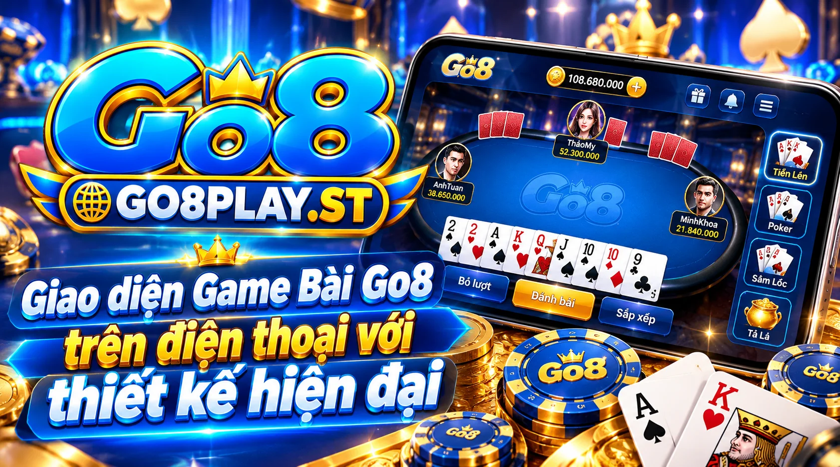 Giao diện Game Bài Go8 trên điện thoại với thiết kế hiện đại