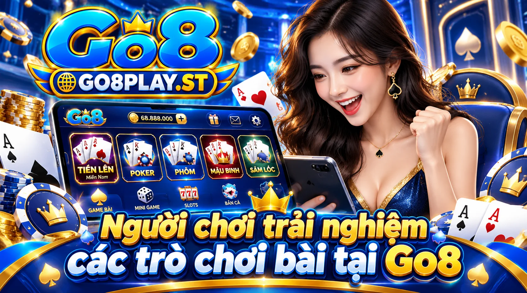 Người chơi trải nghiệm các trò chơi bài tại Go8