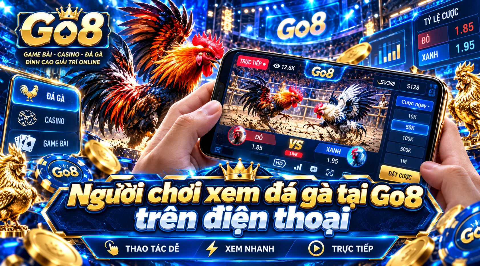 Người chơi xem đá gà tại Go8 trên điện thoại