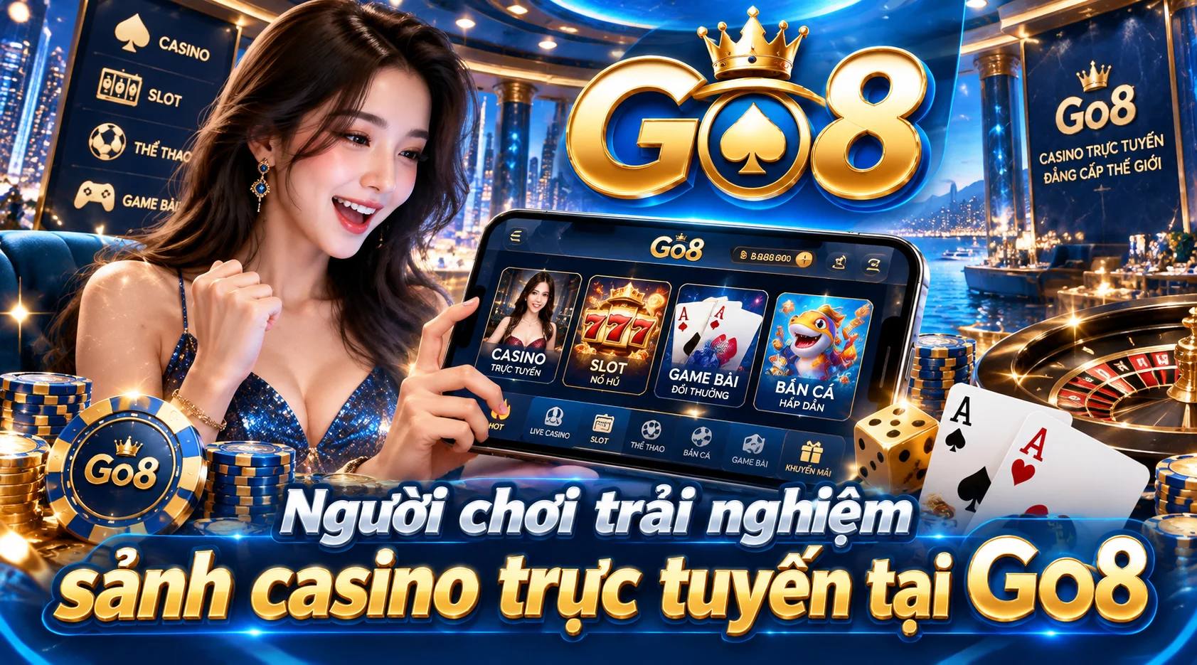 Người chơi trải nghiệm sảnh casino trực tuyến tại Go8