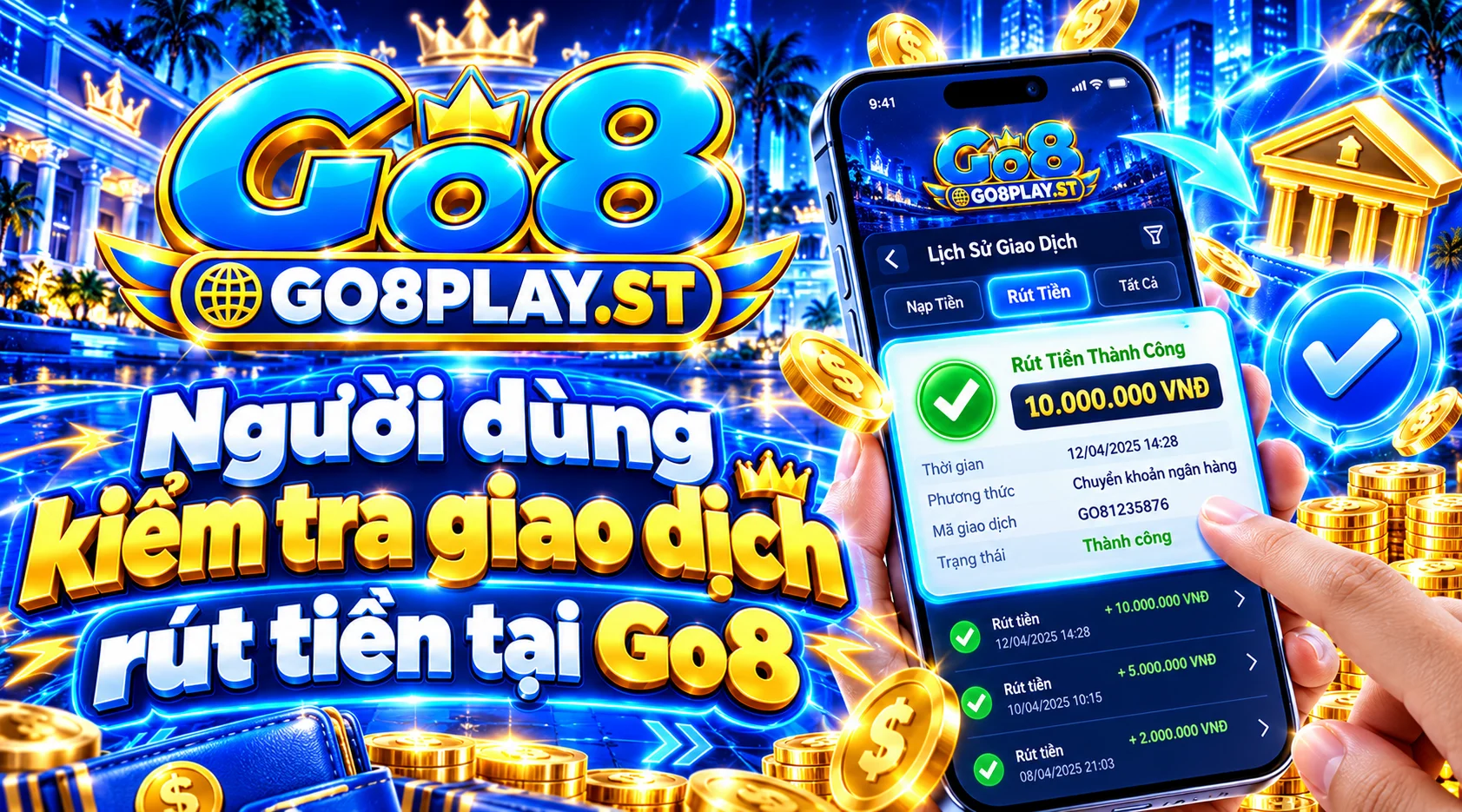 Giao diện Go8 khi thực hiện thao tác rút tiền