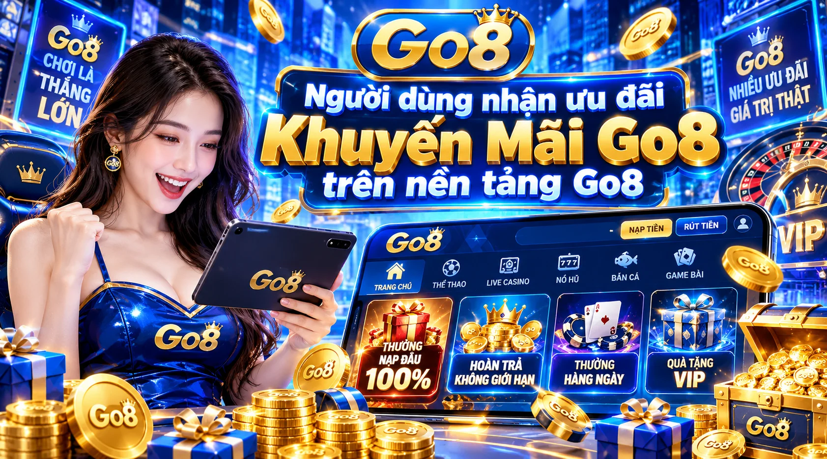 Người dùng nhận ưu đãi Khuyến Mãi Go8 trên nền tảng Go8
